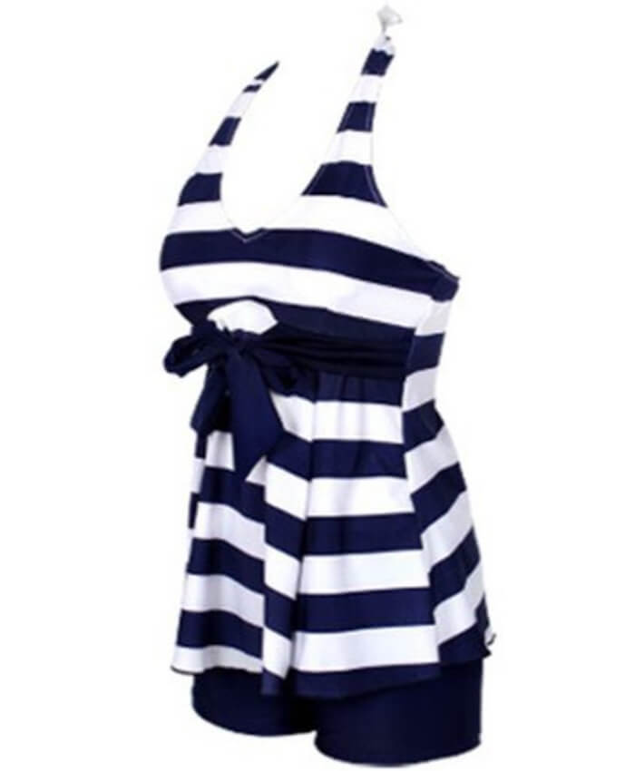 Open Back Striped Bowknot Front Swimwear Top and Shorts